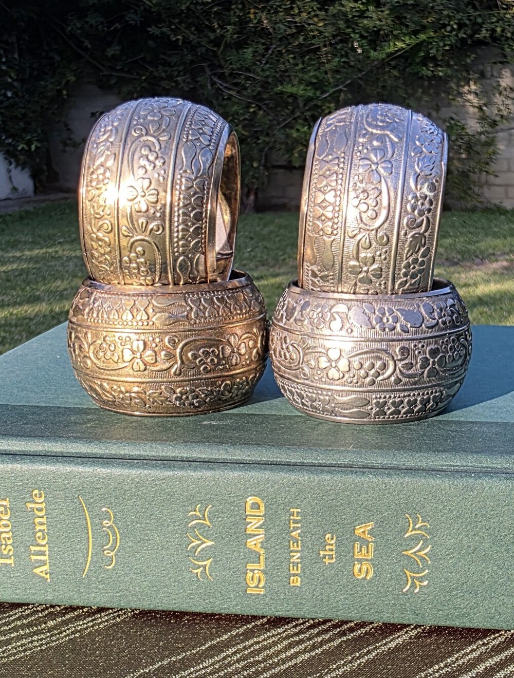 Cost Plus India Embossed Floral Metal Napkin Rings Set of 4